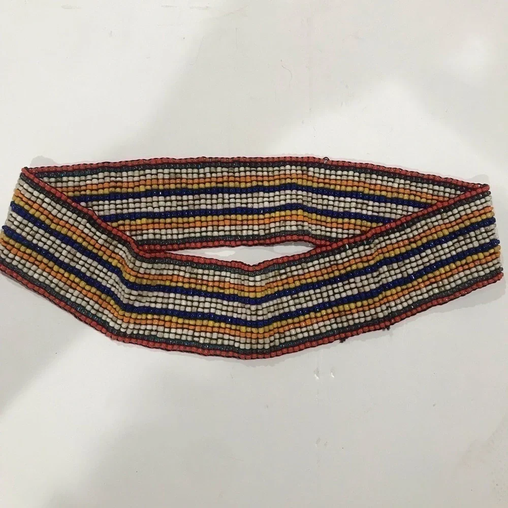 Beaded multicolor elastic stretch belt 2.5 wide 26 inch